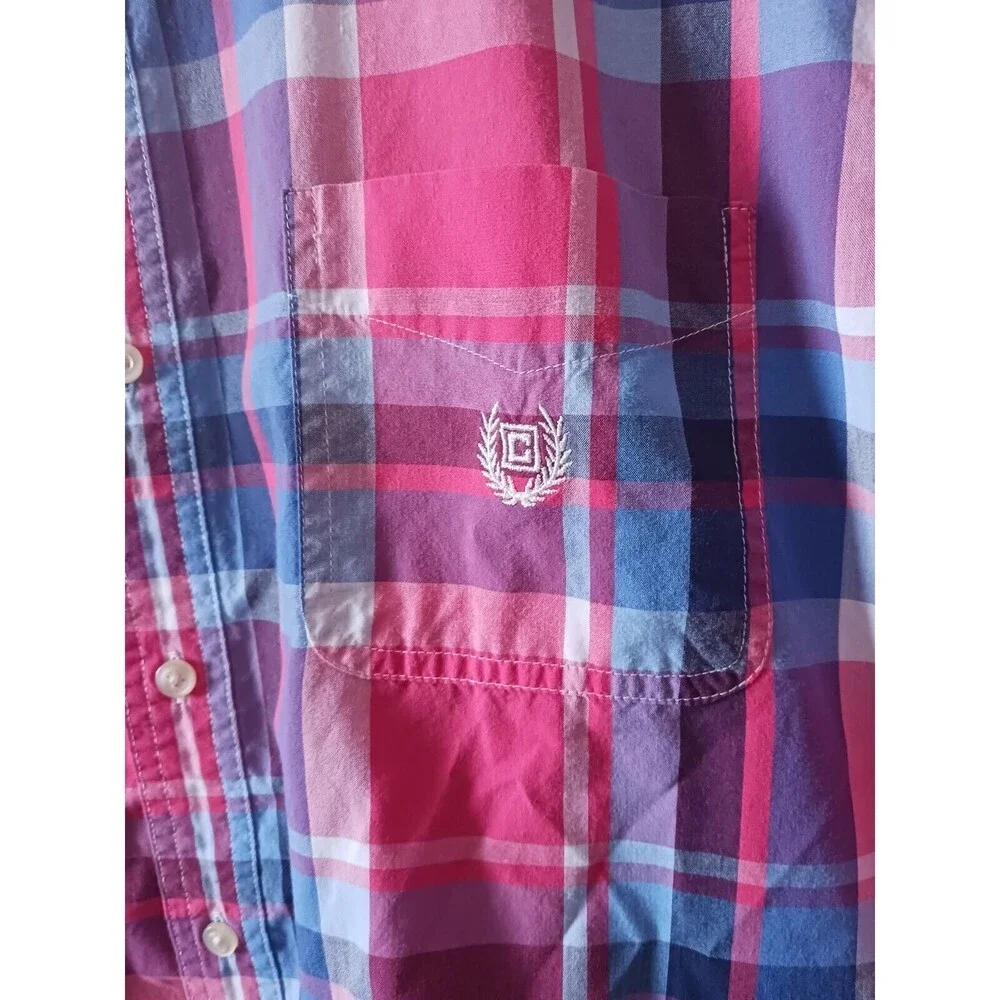 Chaps Mens Plaid Button Up Shirt Red Blue Size XL Short Sleeve - Picture 4 of 5